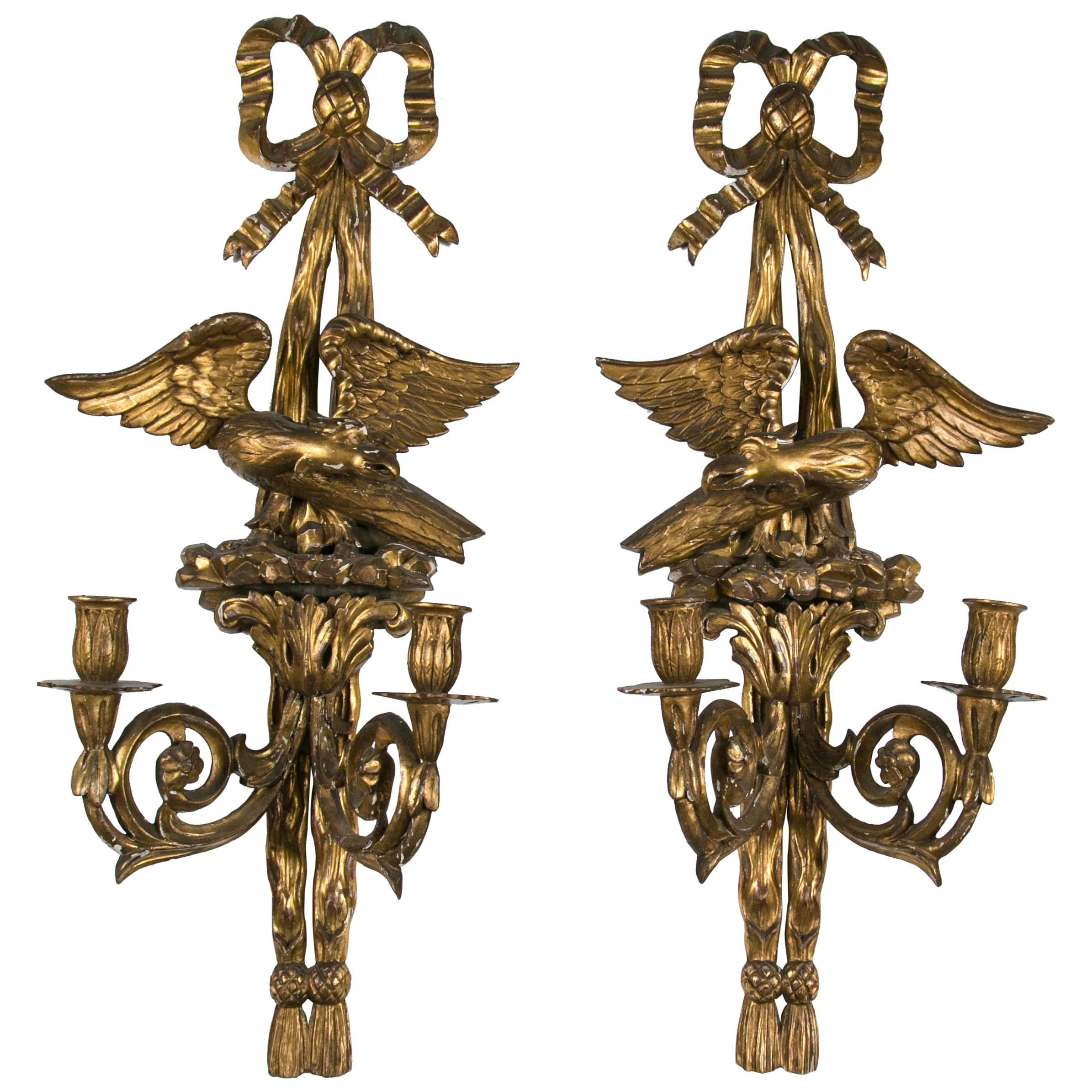 Pair of Giltwood Two Light Sconces For Sale
