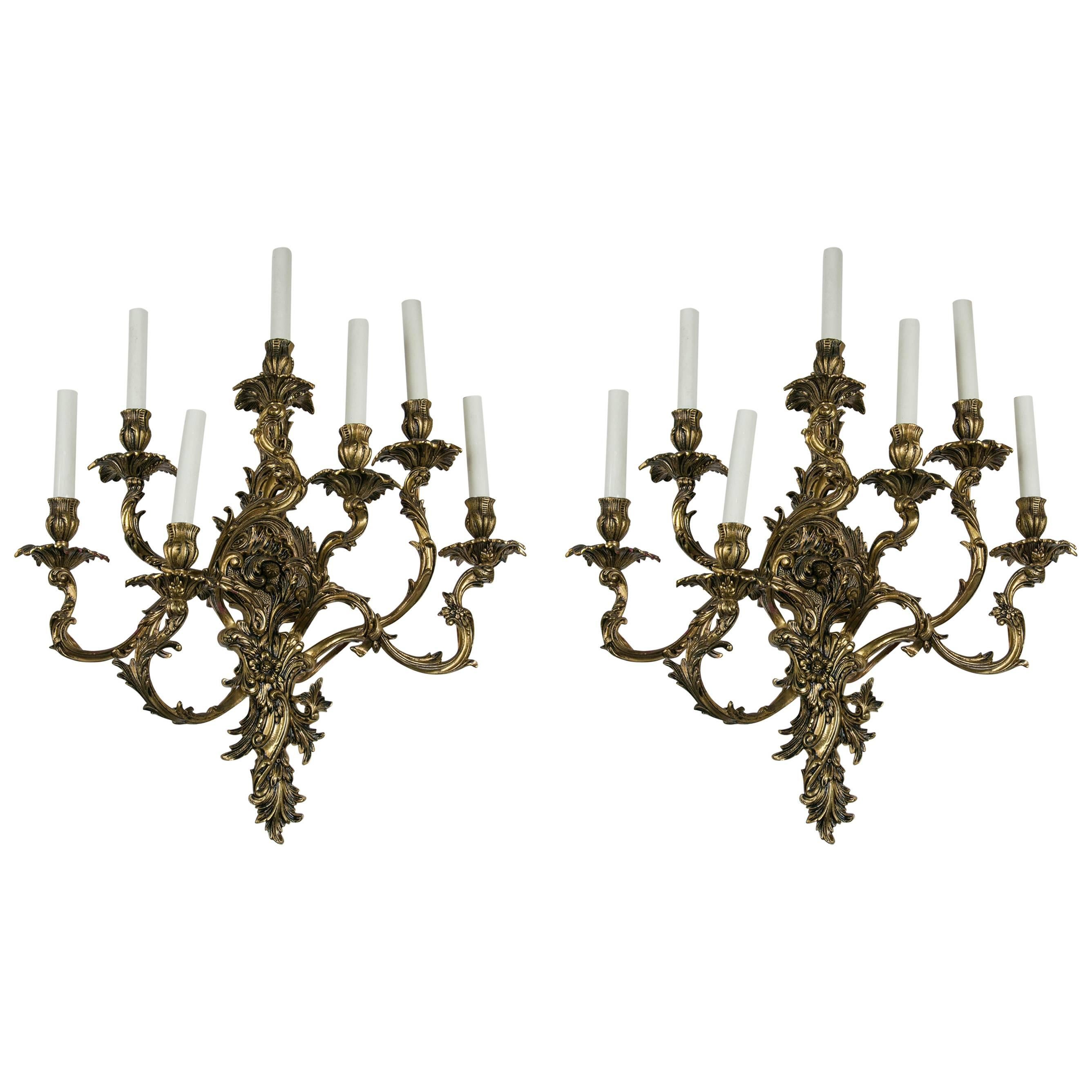 Pair of Lacquered Bronze Seven-Light Sconces For Sale