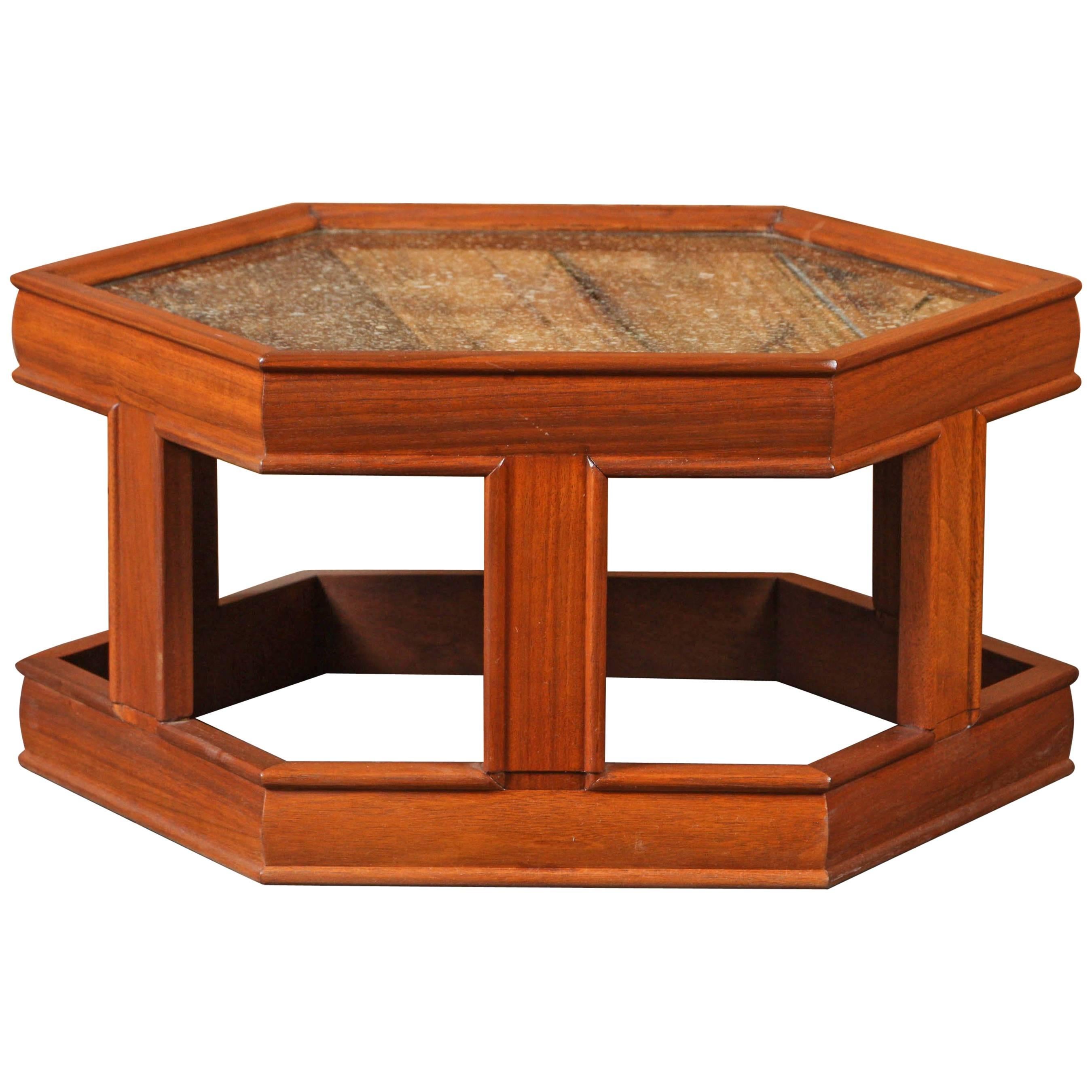 John Keal for Brown Saltman Hexagon End Table, Rare Extra Low Version For Sale