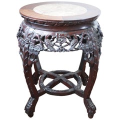 19th Century Chinese Rosewood and Marble Carved Stand, Qing Dynasty