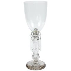 Vintage Etched Glass Candleholder with Crystals and Hurricane Shade