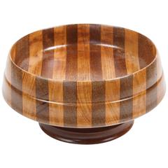 1960s Vintage Striped Footed Wood Bowl