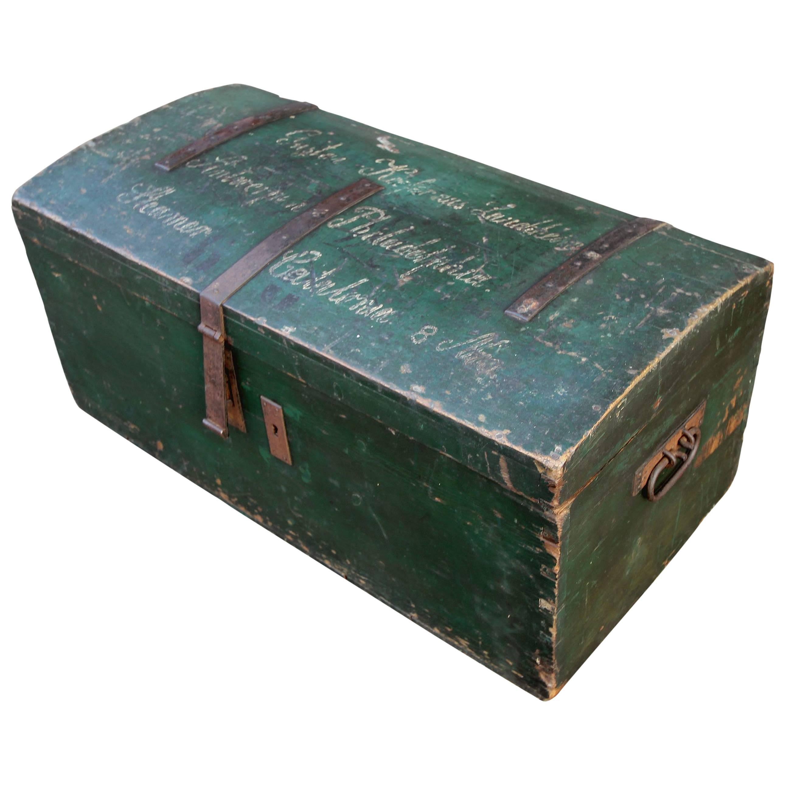 Painted Travel Trunk Naming Steamer Company, circa 1900 For Sale