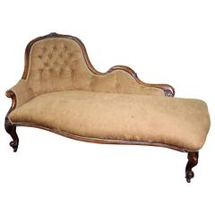 Antique Victorian Walnut Upholstered Chaise Longue