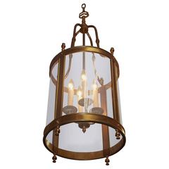English Brass Circular Glass Hall Lantern, Circa 1840