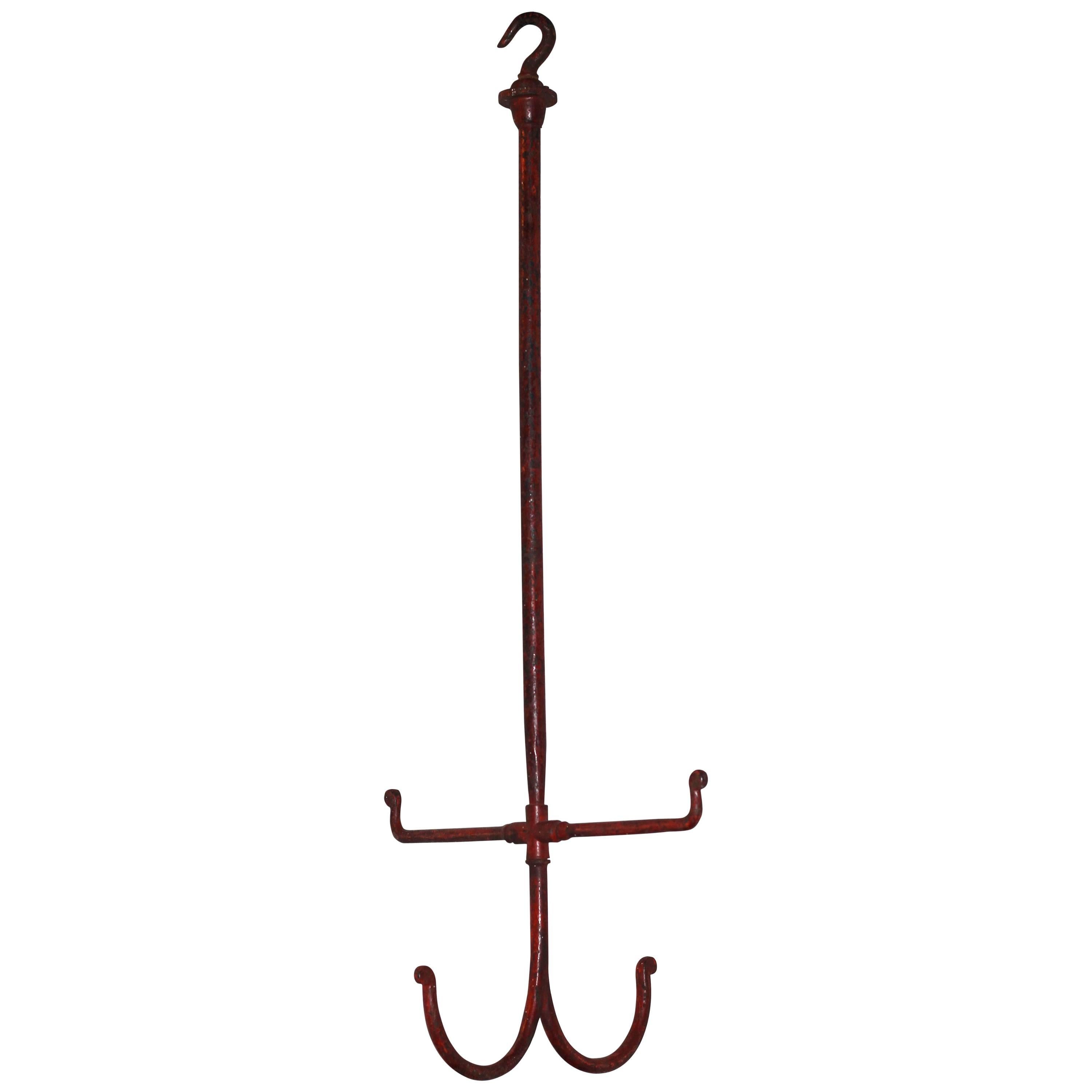 Large Painted Iron Hooks/Harness Holder, Old Red Paint, American, circa 1900 For Sale