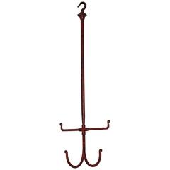 Large Painted Iron Hooks/Harness Holder, Old Red Paint, American, circa 1900