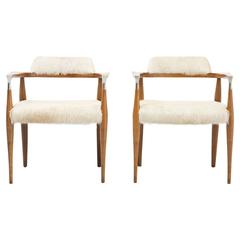 Set of Mid-Century Modern Accent Chairs Reupholstered in Cowhide Set of Mid-Century Modern Accent Chairs Reupholstered in Cowhide