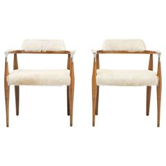 Set of Mid-Century Modern Accent Chairs Reupholstered in Cowhide