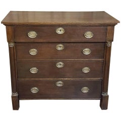 19th Century Rustic French Empire Walnut Commode with Original Bronze
