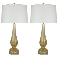 Matched Pair of Murano Table Lamps in Champagne Gold