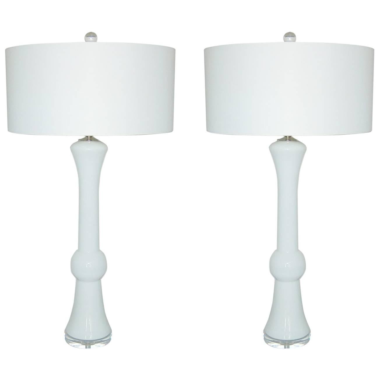 White Murano Vintage Italian Table Lamps  For Sale