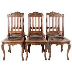 Antique Belgian Solid Oak Louis XV-Style Dining Chairs, circa 1890