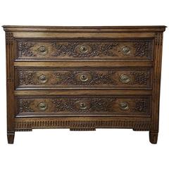 Early 18th Century Country French Hand Carved Solid Oak Louis XVI Commode