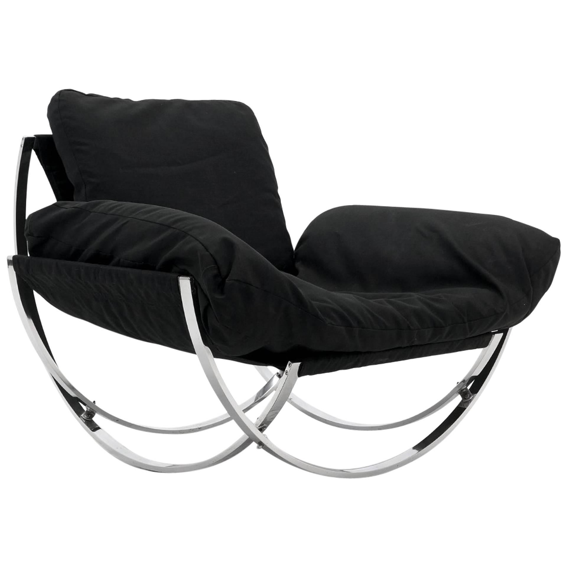 Chrome & canvas "Apollo" chair by Leonart Bender for Charlton, 1970s. For Sale