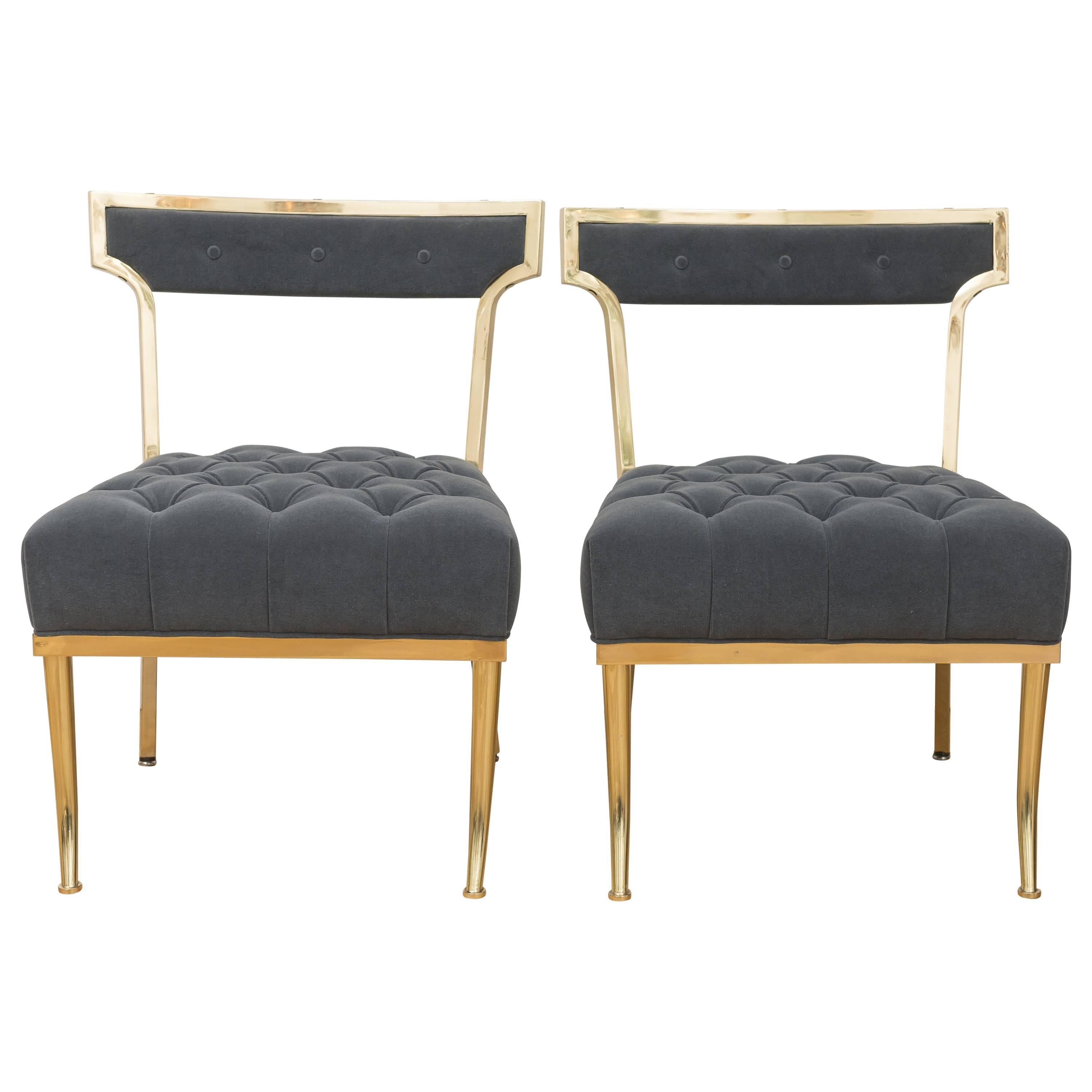 Amazing Pair of William Haines Polished Brass Chairs