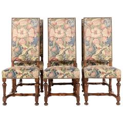 Antique Set of Six Walnut Louis XIII Style High Back Dining Chairs, circa 1880