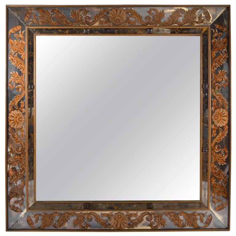 Large Scale Square Jeweled Eglomise Mirror