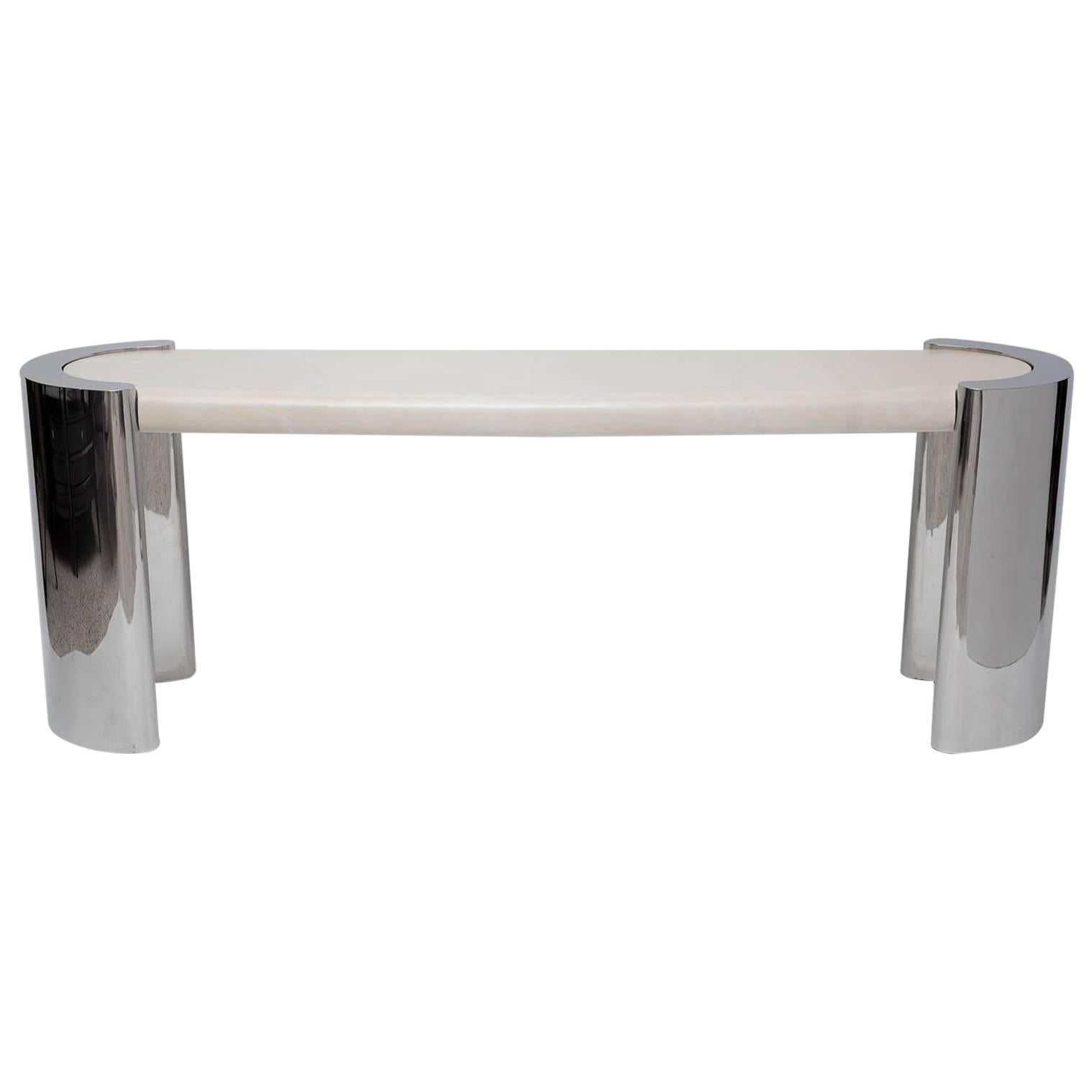 Polished Steel and Parchment Console