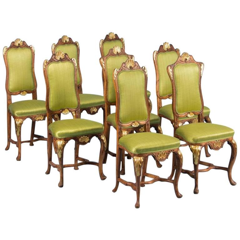 Set of Eight Carved Antique 19th Century Norwegian Dining Chairs at 1stDibs