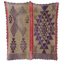 Vintage Peruvian Handwoven Textile with Violet Geometric Details