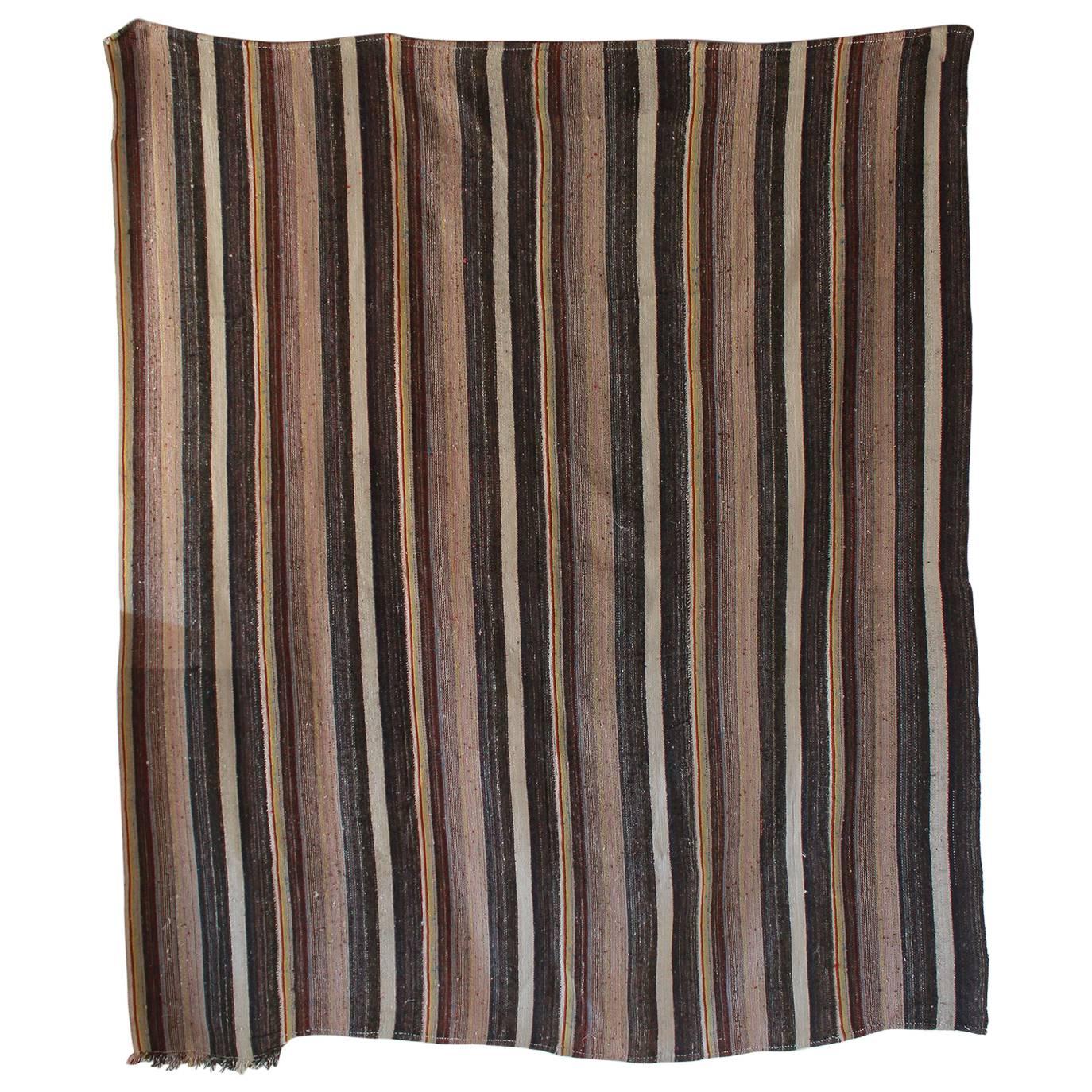 Rustic Flat-Woven Wool Striped Rug