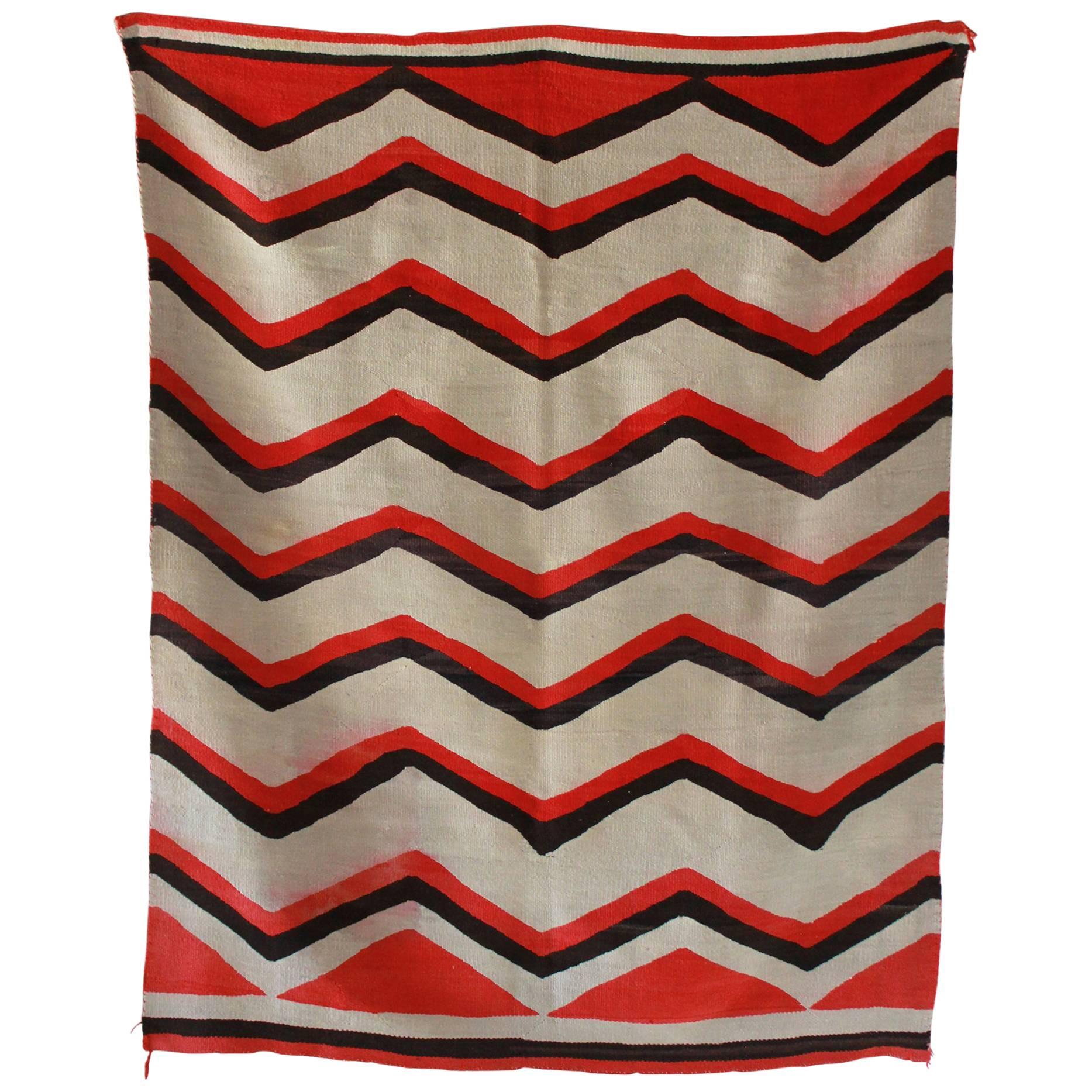 Wool Chevron Pattern Red and Brown Vintage Textile