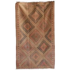 Vintage Turkish Jajim Diamond Rug with Sage and Orange Details