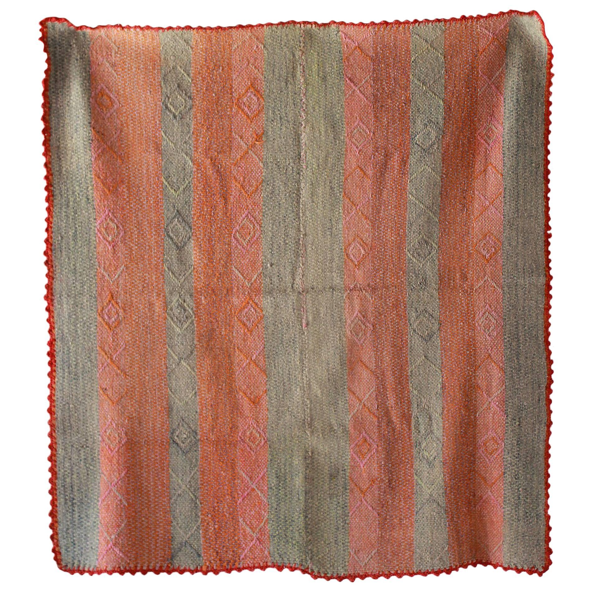 Peruvian Striped Orange Pink and Sage Colored Cuzco Wool Textile
