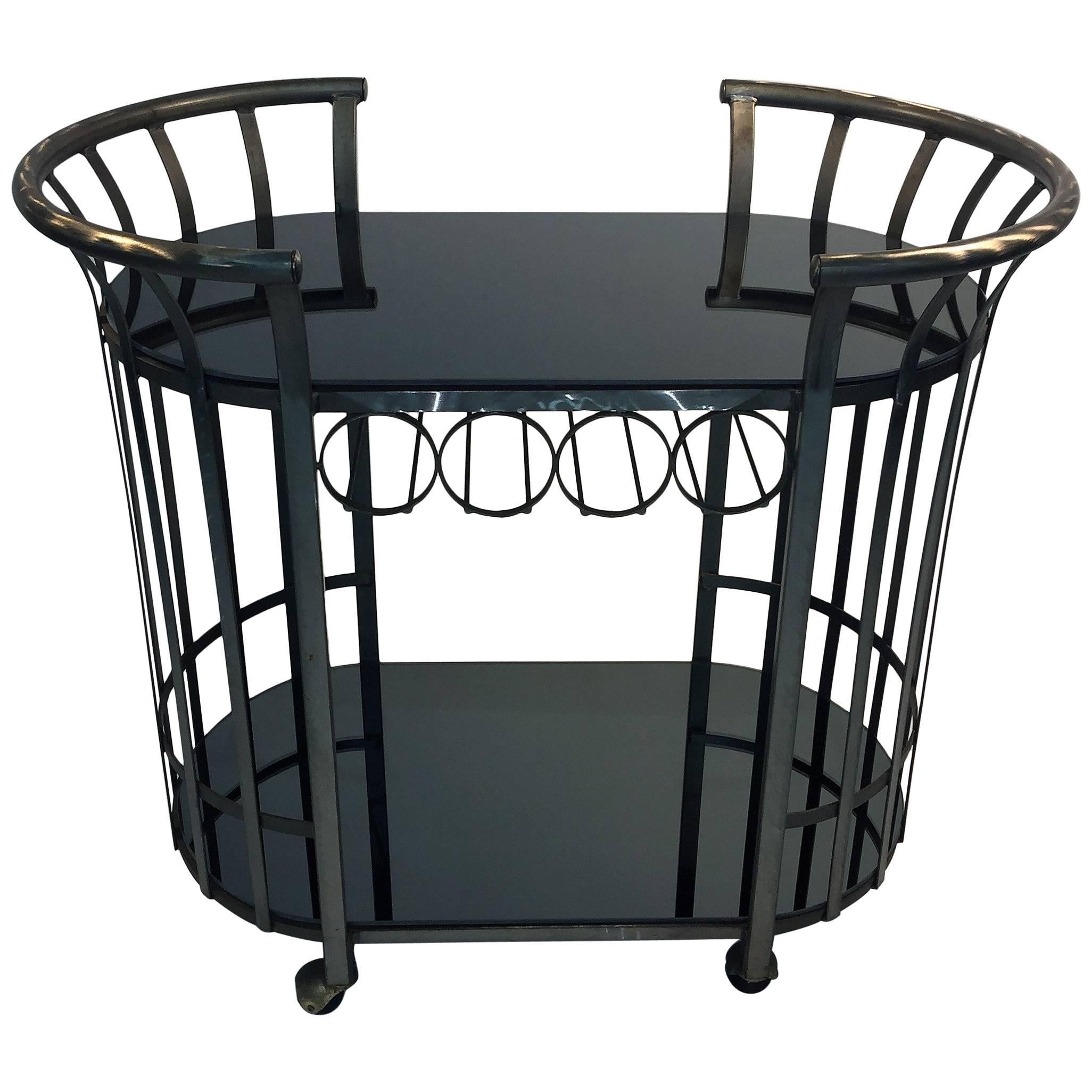 Style of Russell Woodard Flat Band Steel Bar Cart For Sale