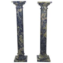 Pair of Lapis Lazuli Marble Pedestal Columns