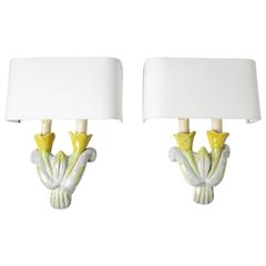 Ceramic Pair of Wall Lamps Attributed to Alice Colonieux, circa 1950, France 4