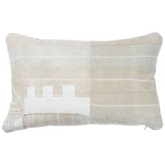 Retro African Embroidery Pillow.  Ivory and Taupe. 