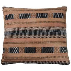 Chinese Silk Ribbon Pillow in Brown, Black and White