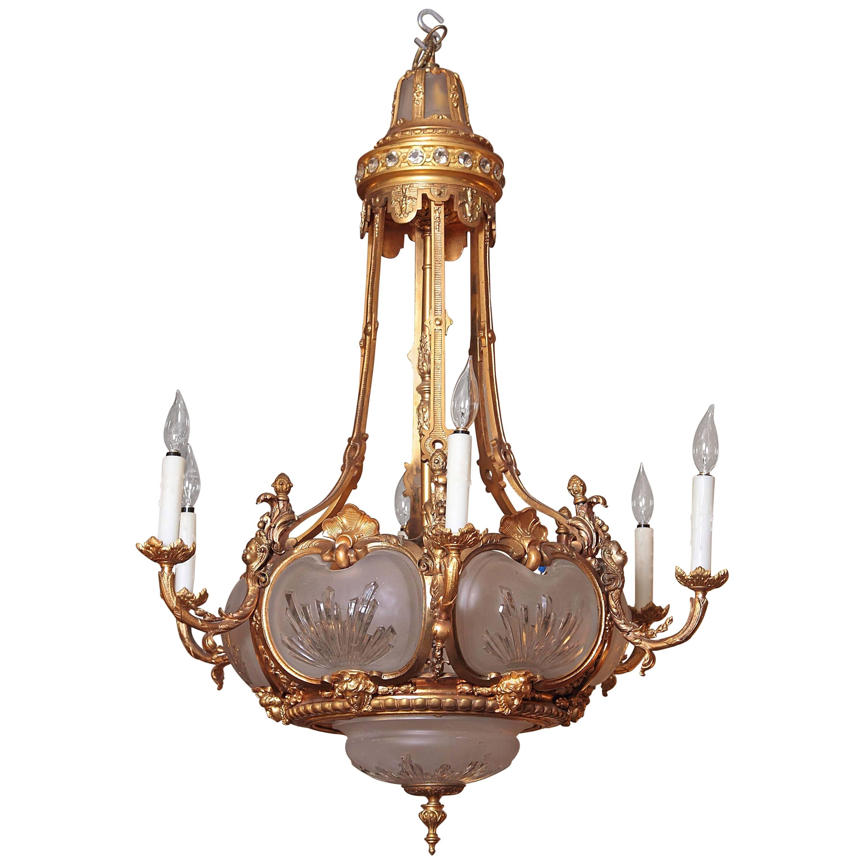 19th Century French Louis Philippe Gilt Bronze and Crystal Chandelier