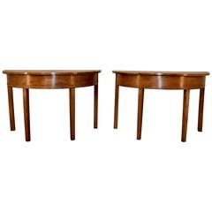19th Century Pair of English Elm Demilune Tables