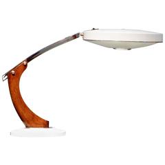 Rare Fase Madrid Desk Lamp 1960s Swivel Base Wood Frosted Glass