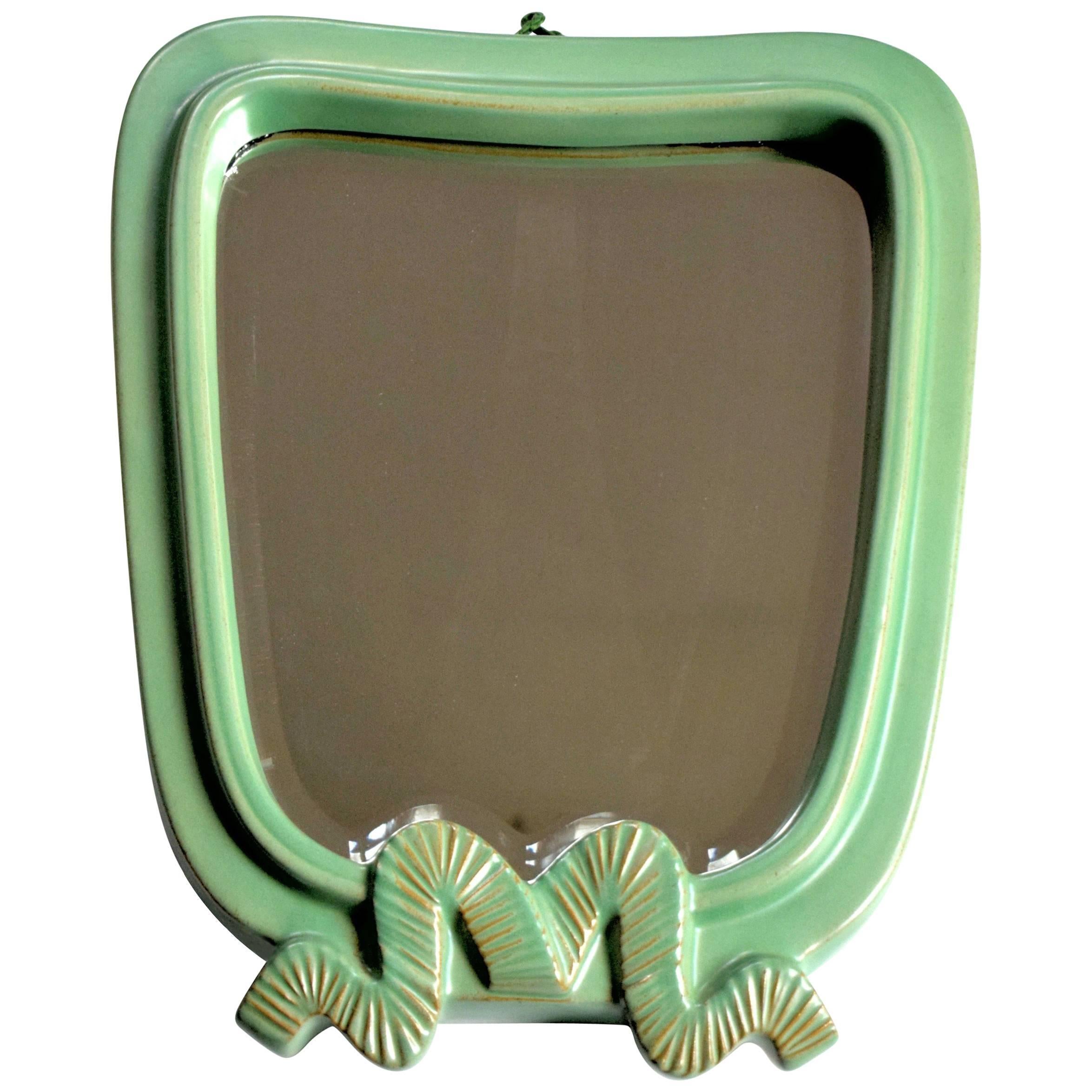 Large Art Deco Green Ceramic Wall Mirror by Gmundner Keramik For Sale