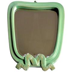 Large Art Deco Green Ceramic Wall Mirror by Gmundner Keramik