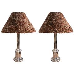 Pair of Silver Plated Contemporary Table Lamps with Duck Feather Shades