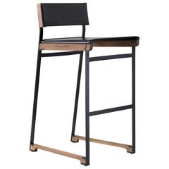 Diego Bar Stool in Leather, American Hardwood and Steel 4