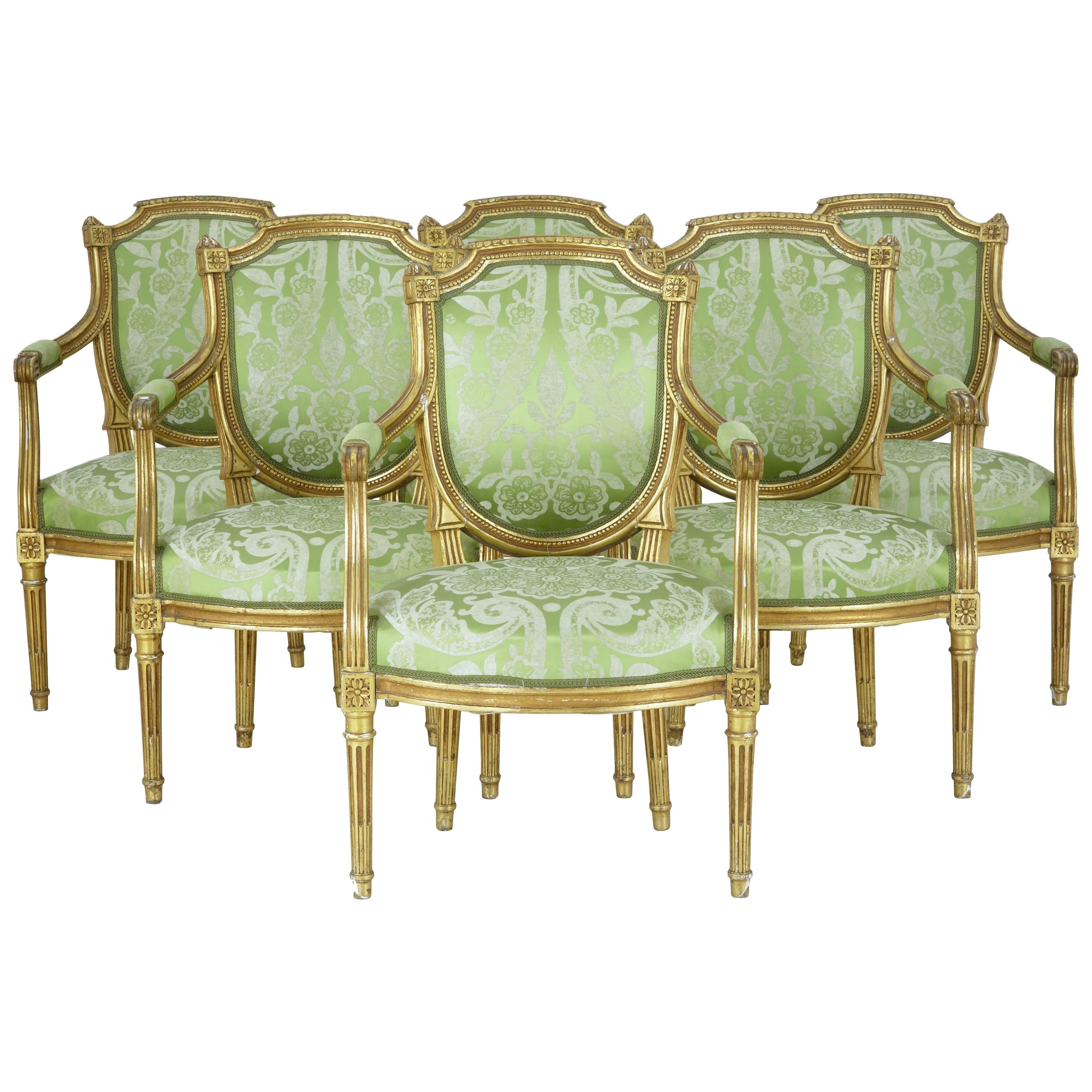 Set of Six 19th Century Gilt Armchairs