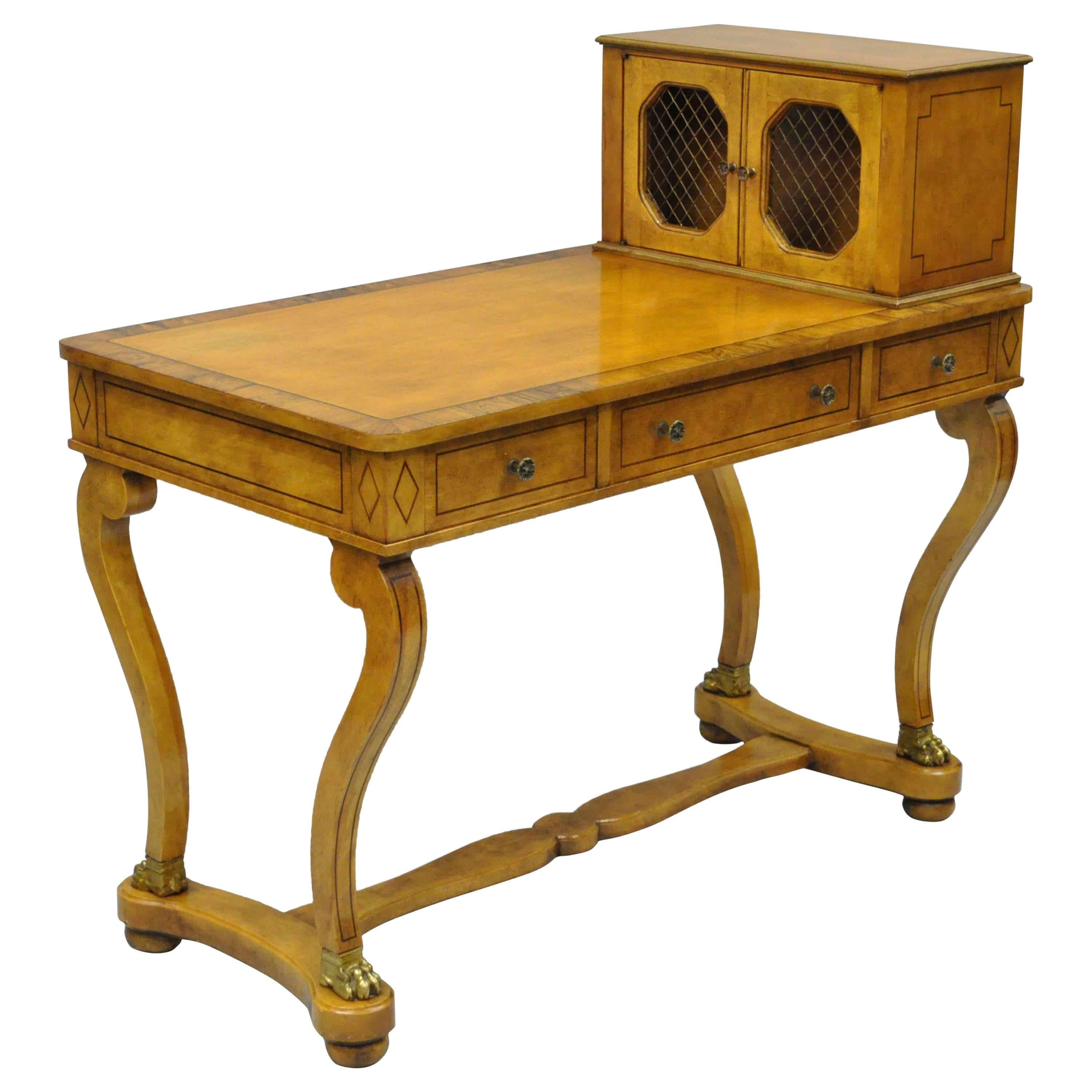 Table de bureau Cartonnier de style Régence française vintage en bois de rose et noyer avec pieds en pattes en bronze