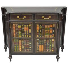 Maitland Smith Tooled Leather Faux Book Commode or Demilune Console Cabinet 8