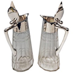 Silver Pair of Glass Decanters Wilhelm Binder Art Nouveau Germany circa 1900