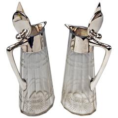 Silver Pair of Glass Decanters Wilhelm Binder Art Nouveau Germany circa 1900 11