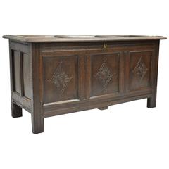 18th Century Three-Panel Hand-Carved Solid Oak European Coffer or Blanket Chest 4