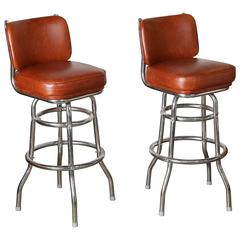 Pair of Retro Chrome Swivel Bar Stools
