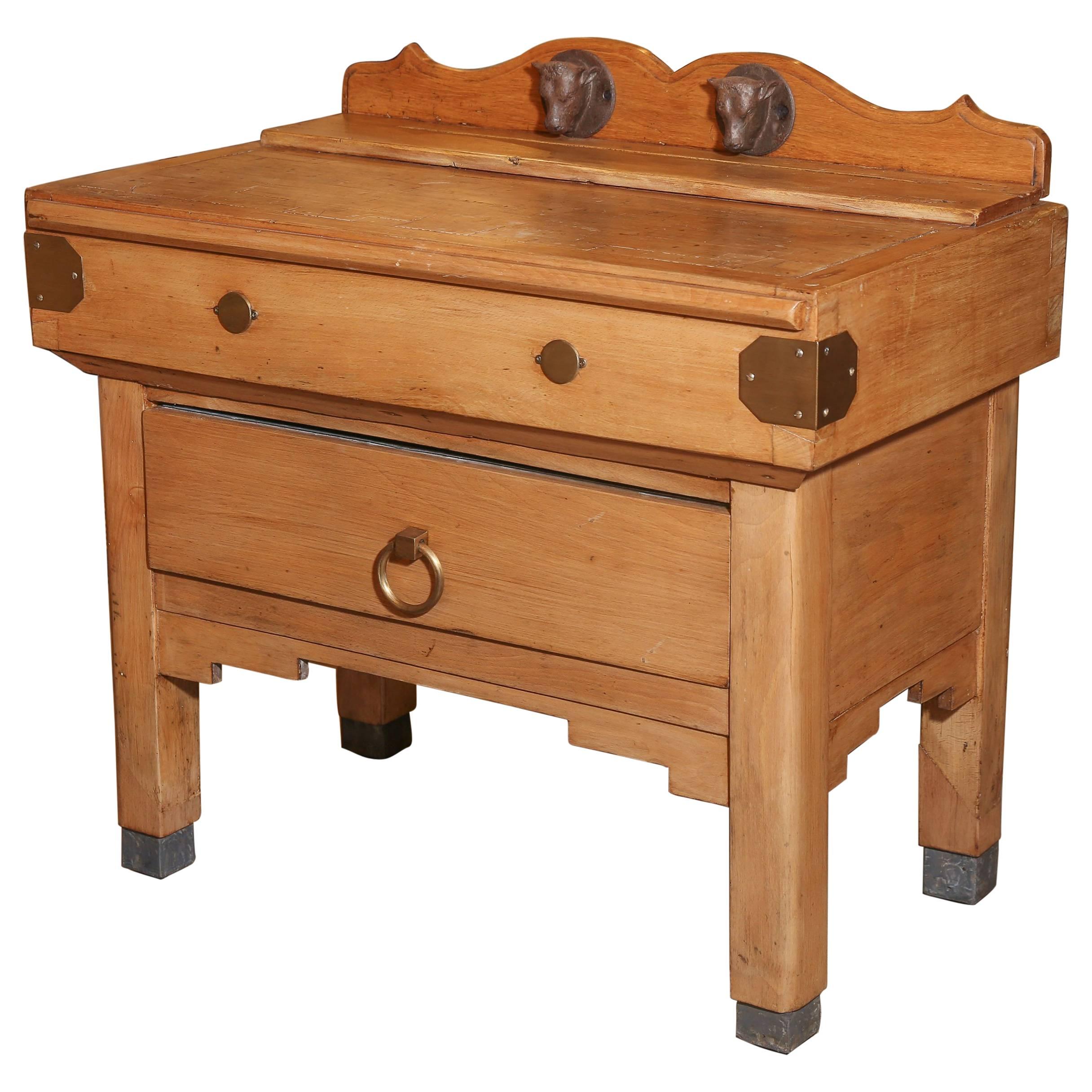 French Butcher Block with Zinc-Lined Drawer