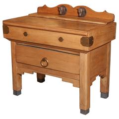 Used French Butcher Block with Zinc-Lined Drawer